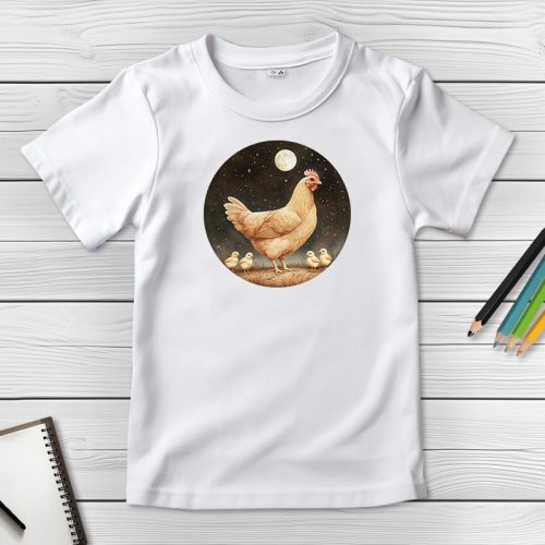 Csirkés póló gyerekeknek fehér színben