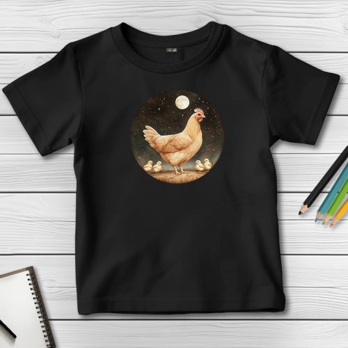 Csirkés póló gyerekeknek fekete színben