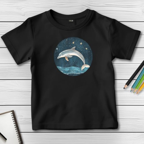Delfines póló gyerekeknek fekete színben
