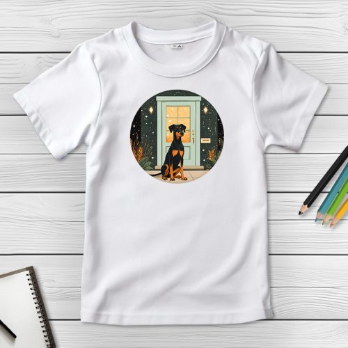 Dobermannos póló gyerekeknek fehér színben