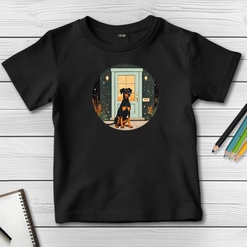 Dobermannos póló gyerekeknek fekete színben