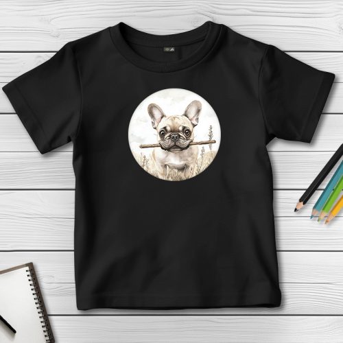 Francia bulldogos póló gyerekeknek fekete színben