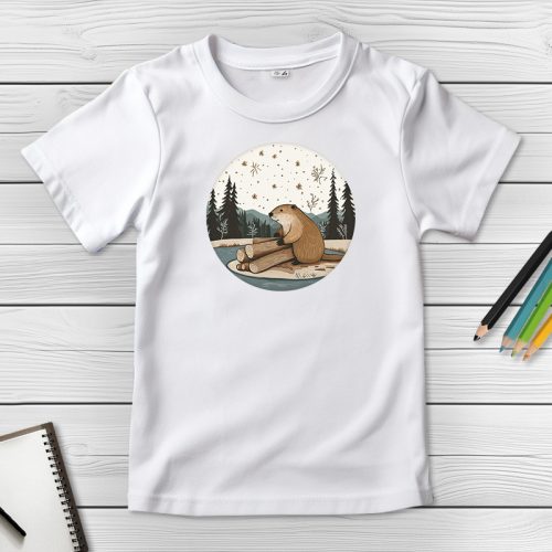 Hódos póló gyerekeknek fehér színben