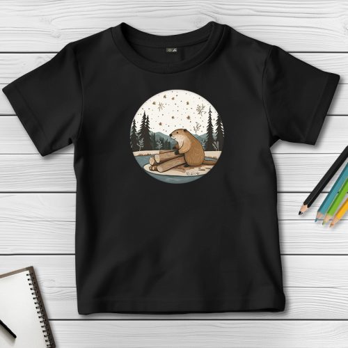 Hódos póló gyerekeknek fekete színben