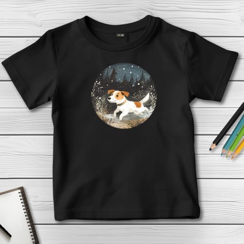 Jack russel terrieres póló gyerekeknek fekete színben