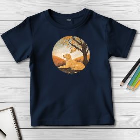 Sárga labradoros póló gyerekeknek sötétkék színben