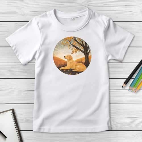 Sárga labradoros póló gyerekeknek fehér színben