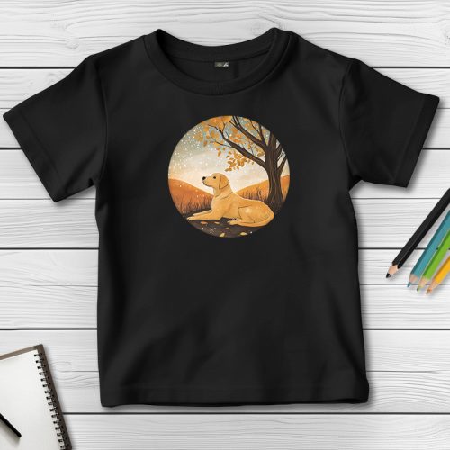 Sárga labradoros póló gyerekeknek fekete színben