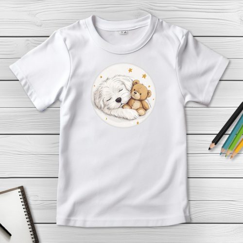 Máltai selyemkutyás póló gyerekeknek fehér színben