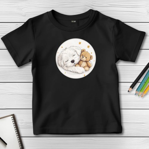 Máltai selyemkutyás póló gyerekeknek fekete színben