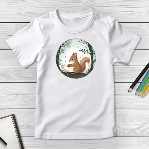 Mókusos póló gyerekeknek fehér színben