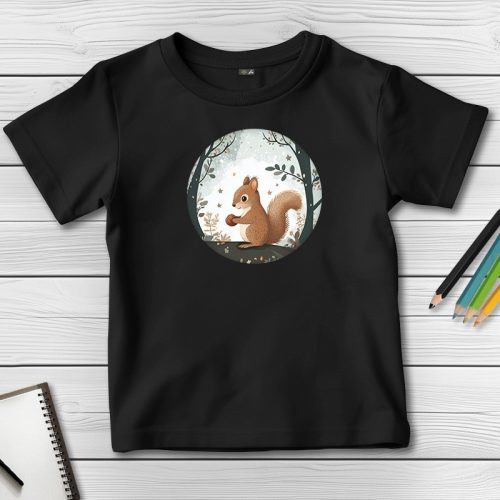 Mókusos póló gyerekeknek fekete színben