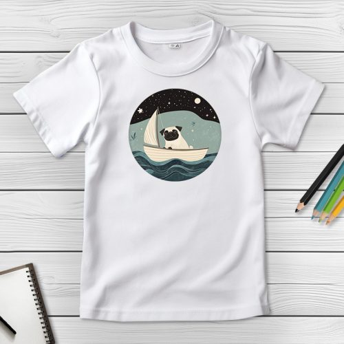 Mopszos póló gyerekeknek fehér színben