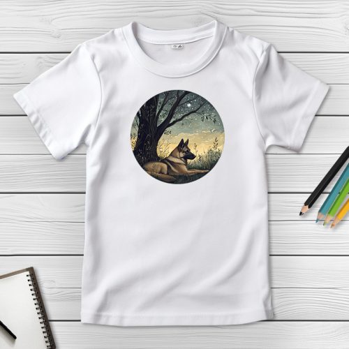 Németjuhászos póló gyerekeknek fehér színben