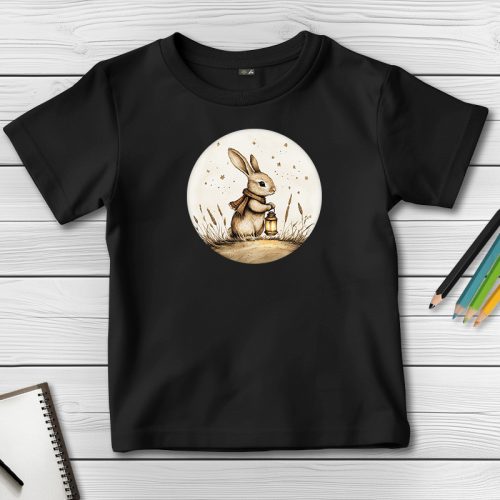 Nyulas póló gyerekeknek fekete színben