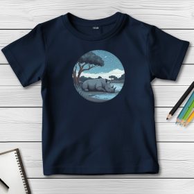 Orrszarvús póló gyerekeknek sötétkék színben