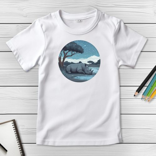 Orrszarvús póló gyerekeknek fehér színben