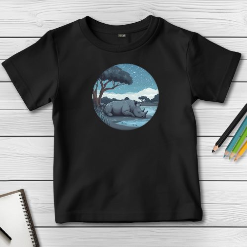 Orrszarvús póló gyerekeknek fekete színben