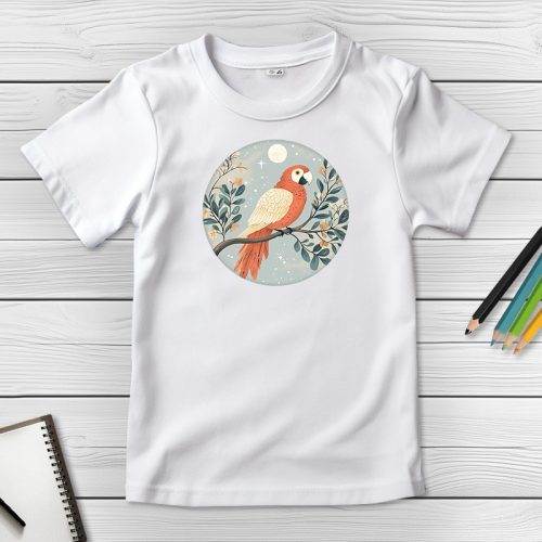 Papagájos póló gyerekeknek fehér színben