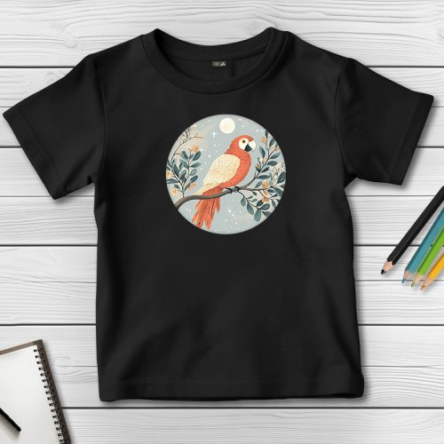 Papagájos póló gyerekeknek fekete színben