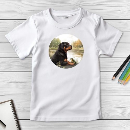 Rottweileres póló gyerekeknek fehér színben