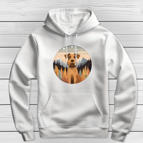 Airedale terrieres kapucnis pulcsi fehér színben