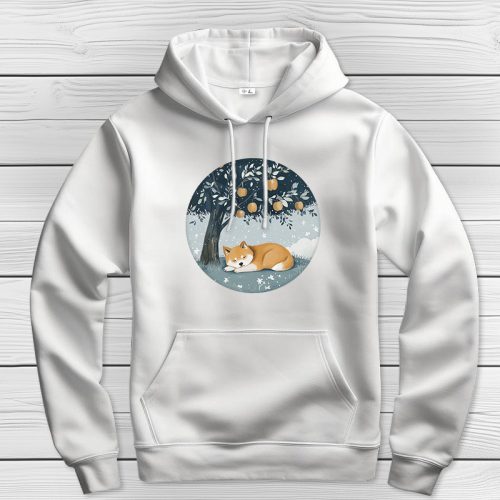 Akitás kapucnis pulcsi fehér színben