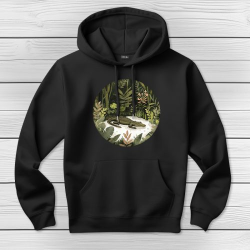 Aligátoros kapucnis pulcsi fekete színben