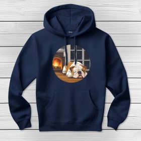 Angol bulldogos kapucnis pulcsi sötétkék színben