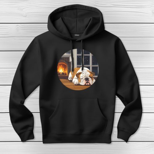 Angol bulldogos kapucnis pulcsi fekete színben