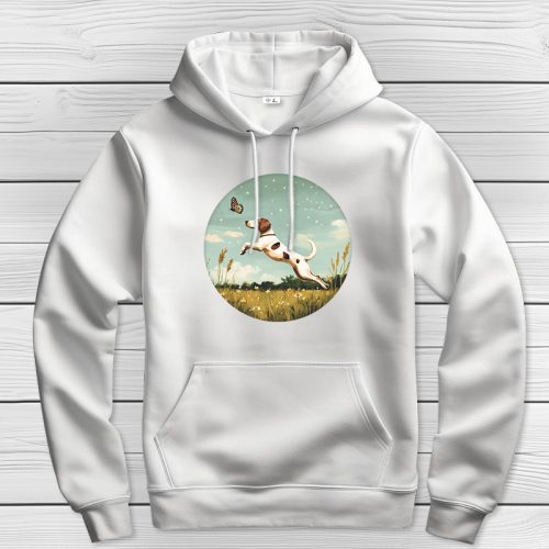 Angol pointeres kapucnis pulcsi fehér színben