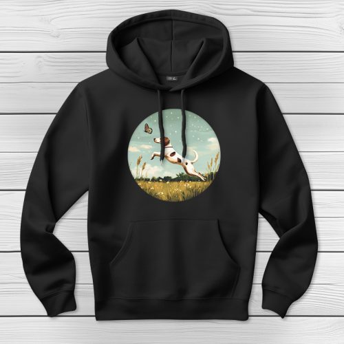 Angol pointeres kapucnis pulcsi fekete színben