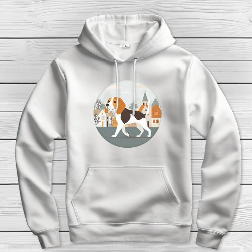 Beagleös kapucnis pulcsi fehér színben