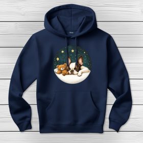 Boston terrieres kapucnis pulcsi sötétkék színben