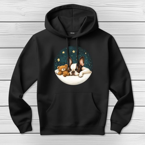 Boston terrieres kapucnis pulcsi fekete színben