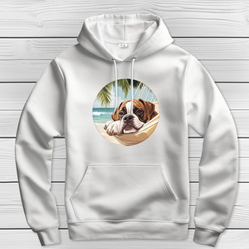 Boxeres kapucnis pulcsi fehér színben