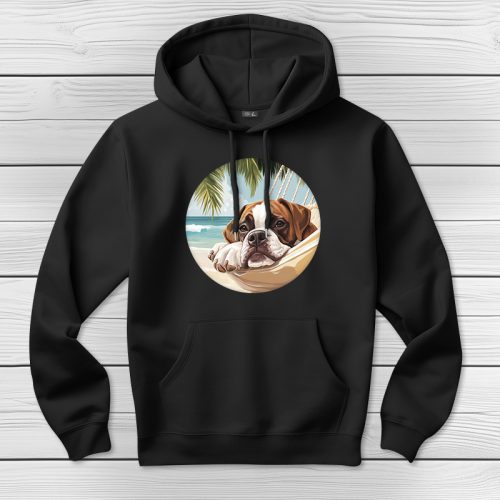 Boxeres kapucnis pulcsi fekete színben