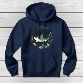 Cápás kapucnis pulcsi sötétkék színben