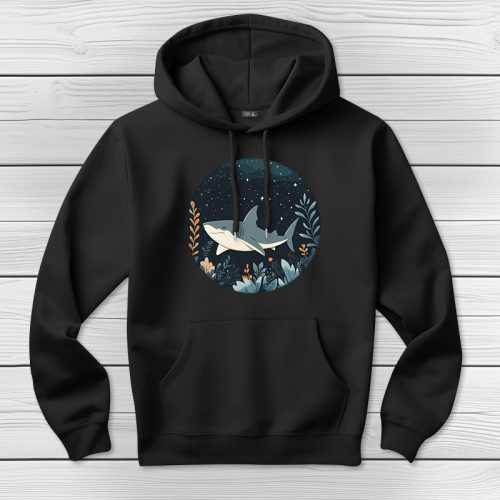 Cápás kapucnis pulcsi fekete színben