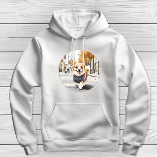 Corgis kapucnis pulcsi fehér színben