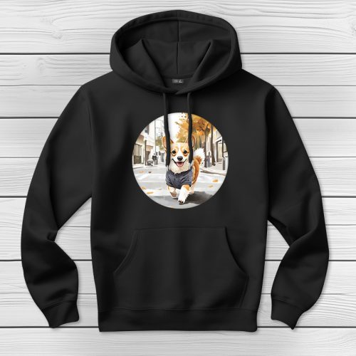 Corgis kapucnis pulcsi fekete színben