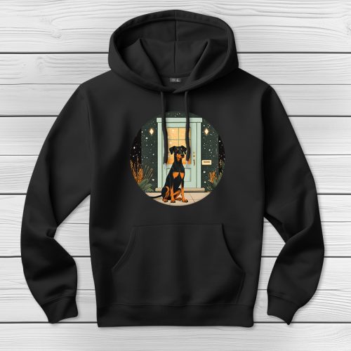 Dobermannos kapucnis pulcsi fekete színben