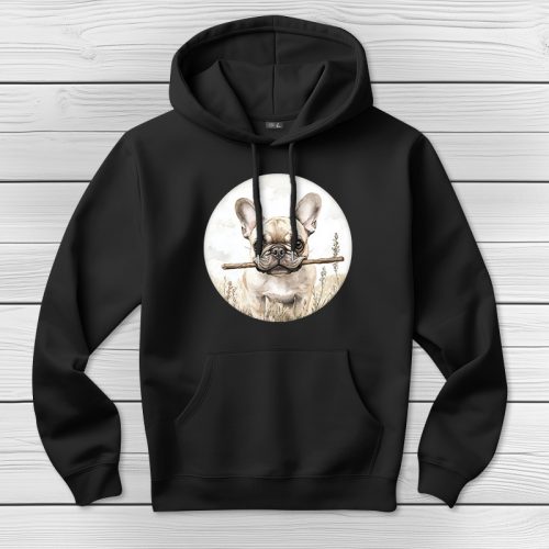 Francia bulldogos kapucnis pulcsi fekete színben