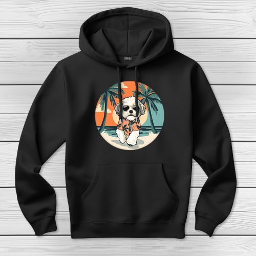 Havanesés kapucnis pulcsi fekete színben