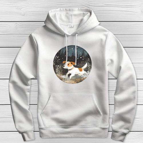 Jack russel terrieres kapucnis pulcsi fehér színben