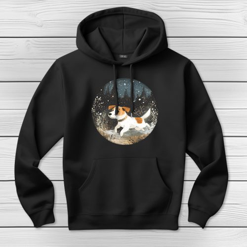 Jack russel terrieres kapucnis pulcsi fekete színben