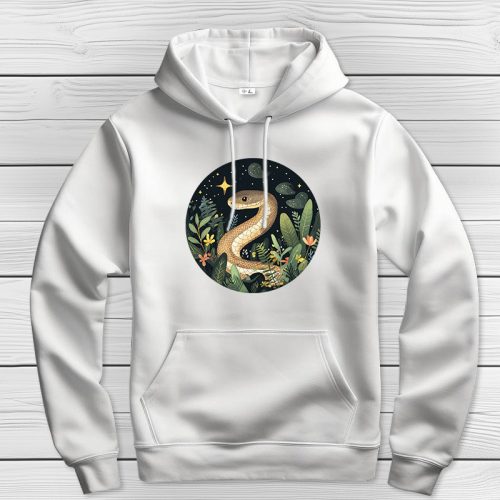 Kígyós kapucnis pulcsi fehér színben