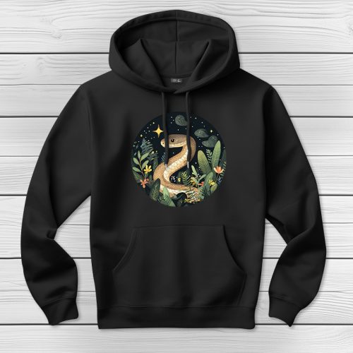 Kígyós kapucnis pulcsi fekete színben