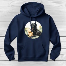 Fekete labradoros kapucnis pulcsi sötétkék színben