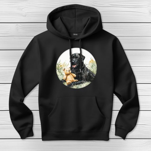 Fekete labradoros kapucnis pulcsi fekete színben